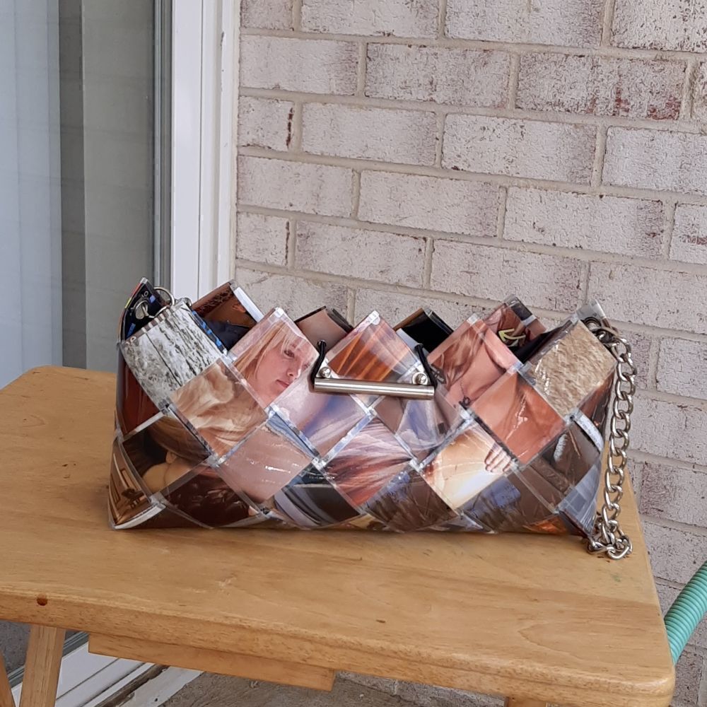 Vintage artisan collage shoulder handbag